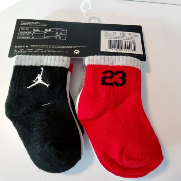 Jordan Baby 6 Pack Lightweight Ankle Socks~ Gray, White, Red & Black 6-12 Months - Picture 2 of 5